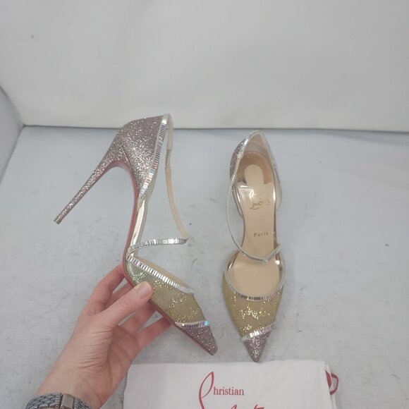 CHRISTIAN LOUBOUTIN Silver Chiara Diams Embellished Glitter Pump - Picture 1 of 13